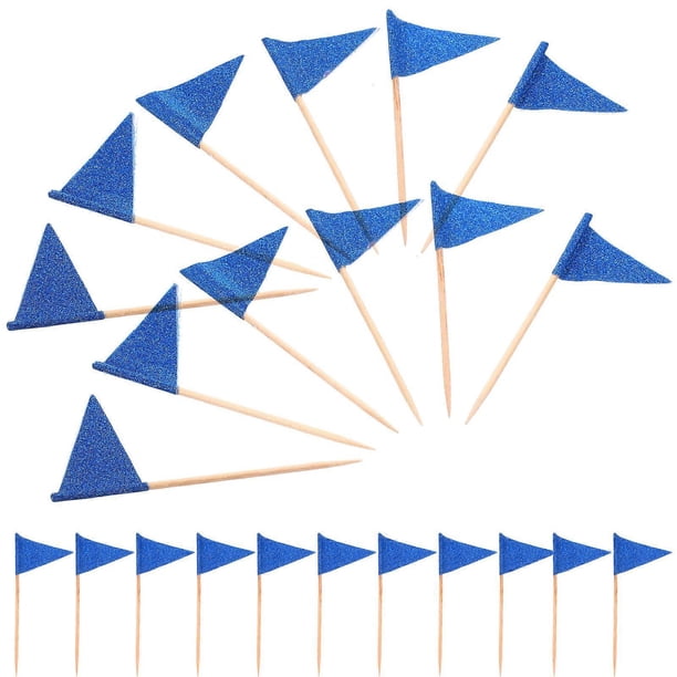 Flag Cupcake Toppers Small Triangle Toothpicks Diy Cake Decoration Wedding Theme Party 8.00X3.50X0.20CM Blue 60Pcs
