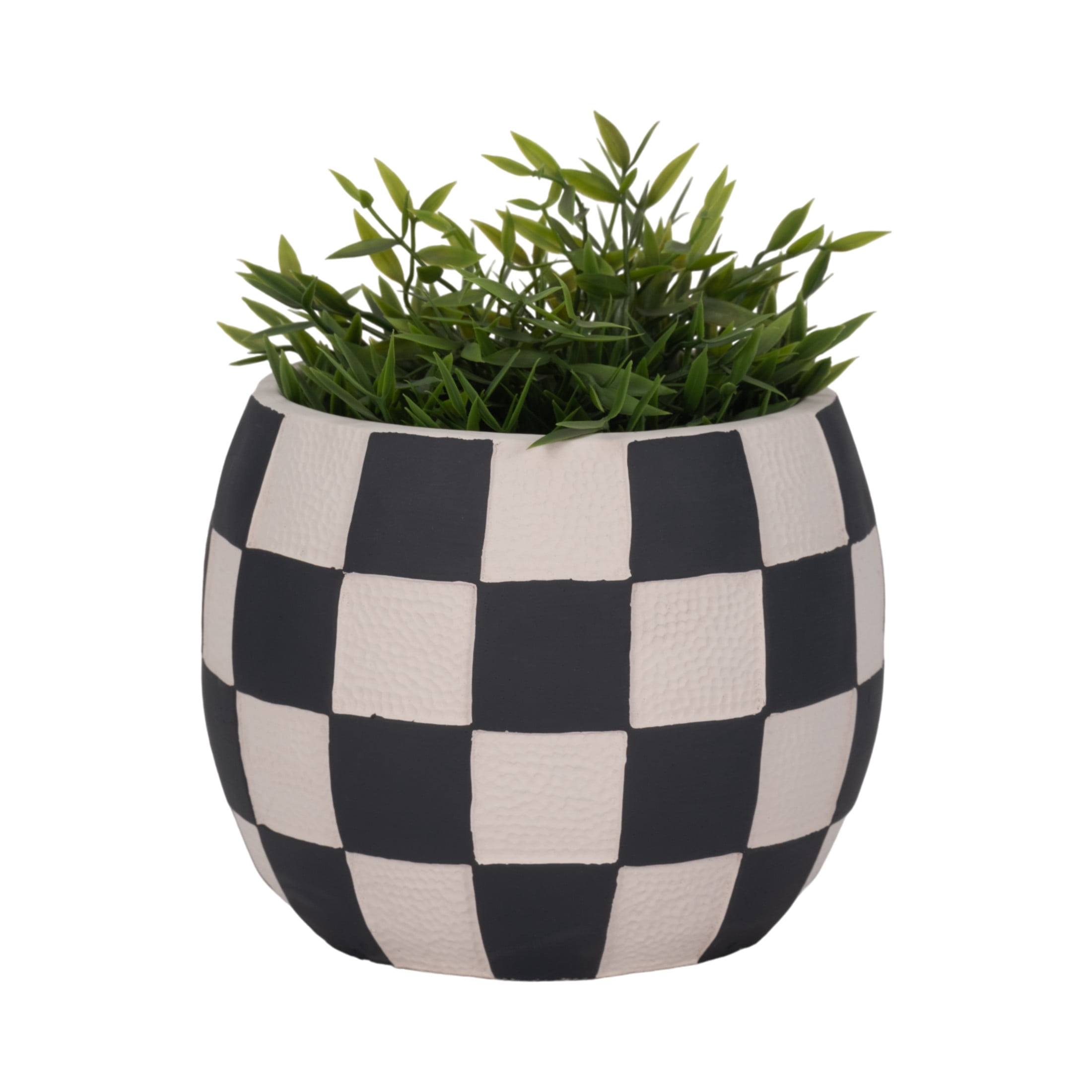 Modern Rounded Checkerboard Flower Pots for Home Decor Styling - Refined Planters with Graphic Pattern Detail - Decorative Planter Accent for Indoor Plants and Outdoor Use - 7", Black & White