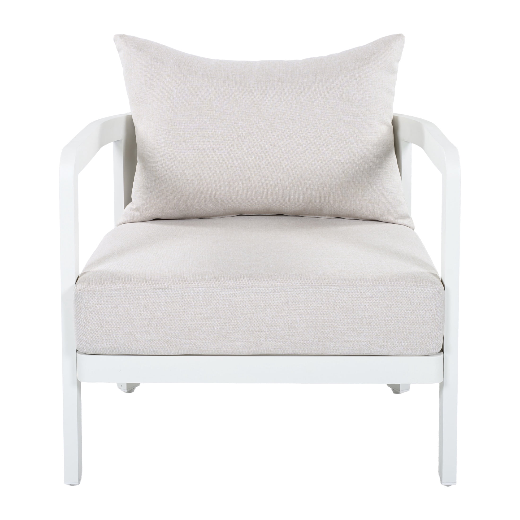 Christopher Knight Home Outdoor Lounge Chair, Aluminum Frame with Cushions, White + Beige