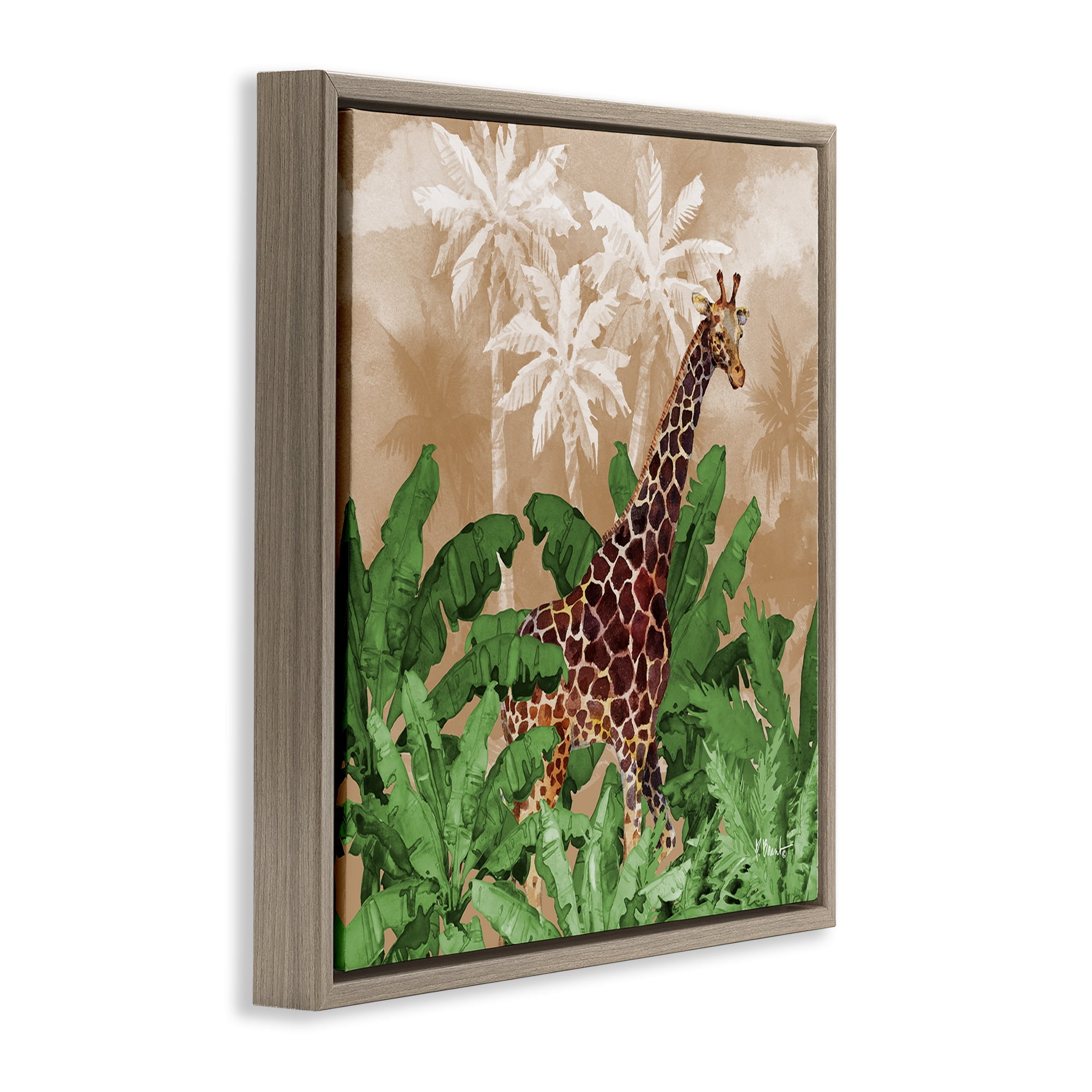 Stupell Industries Jungle Life Giraffe Animals & Insects Painting Brown Floater Framed Canvas Art Print Wall Art, 18 x 18