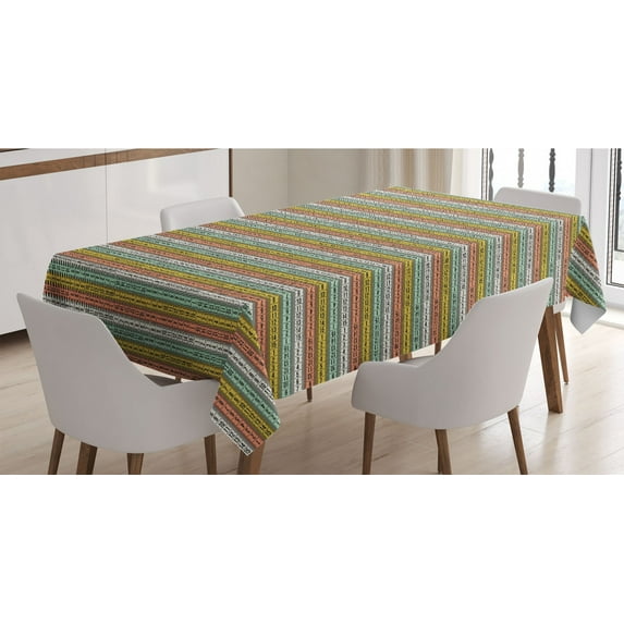 Pastel Tablecloth, Fashion Couture Horizontal Measuring Tape Tailor Pattern Illustration with Numbers, Rectangle Satin Table Cover for Dining Room and Kitchen, 52" X 70", Multicolor, by Ambesonne