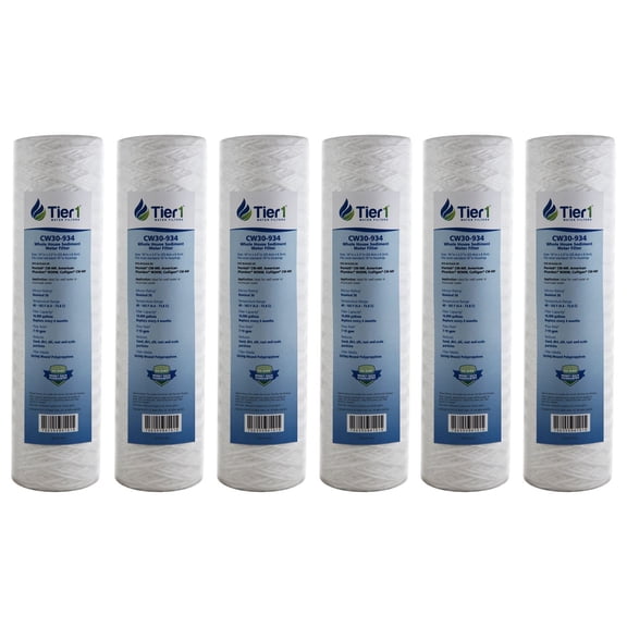 Tier1 30 Micron 10 Inch x 2.5 Inch | 6-Pack String Wound Polypropylene Whole House Sediment Water Filter Replacement Cartridge | Compatible with Pentek CW-MF, 155187-43, W30W, Home Water Filter