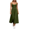 thumbnail image 5 of VBVC Women's V Neck Spaghetti Strap Maxi Dress , Summer Casual Sleeveless Long Dress For Women , Ladies' Flowy Slim Sundress with Pockets,Army Green,S-2XL, 5 of 9