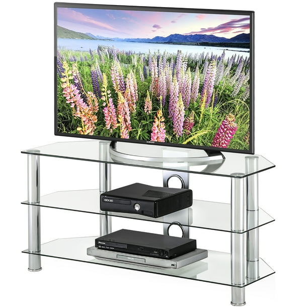Group Classic Corner Glass TV Stand for Up to 55" Screen Size, White
