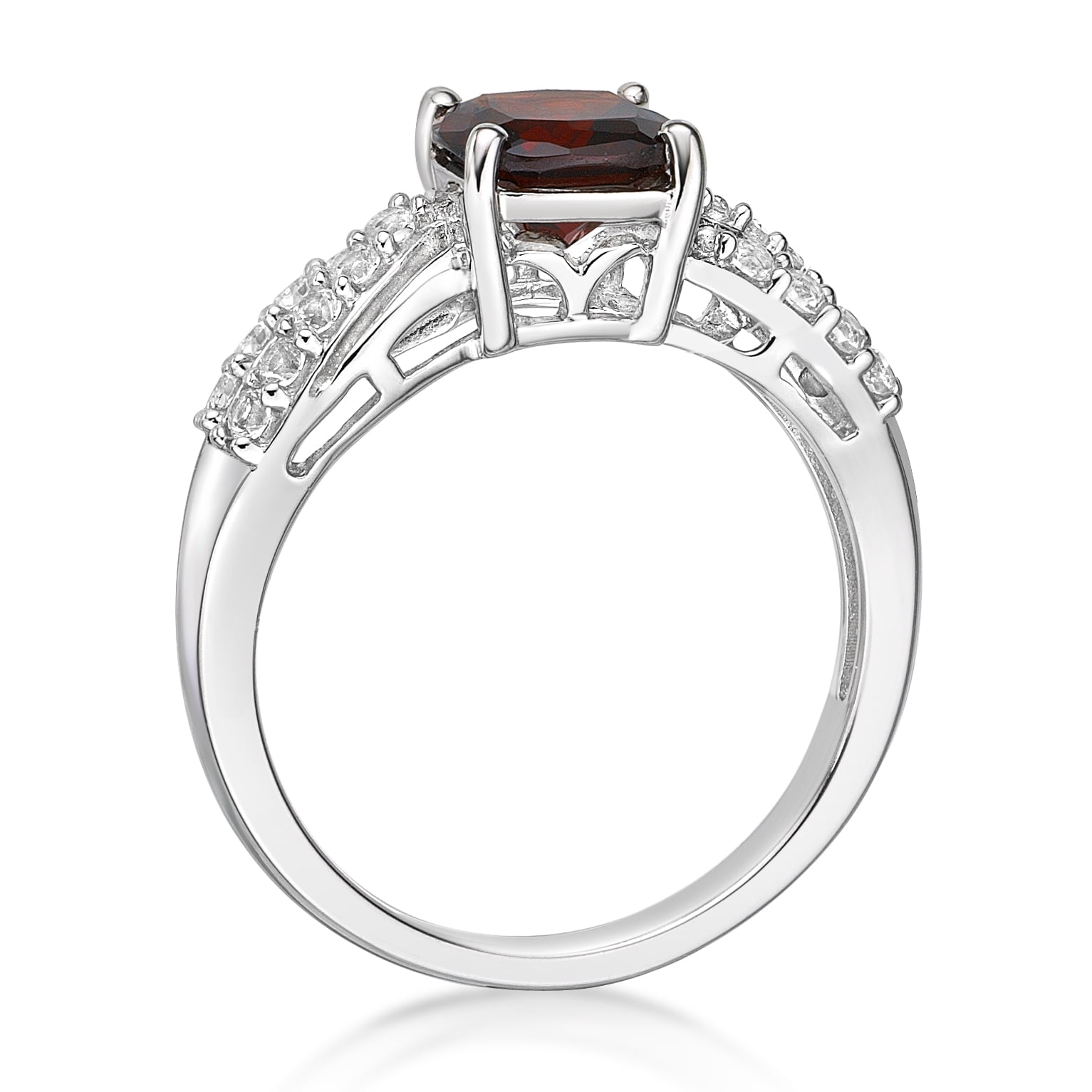 Jay Heart Designs 925 Sterling Silver Genuine Garnet and Created White Sapphire Ring