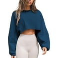 thumbnail image 3 of Women Long Sleeve Crew Neck Loose Fit Casual Cropped Sweatshirts Tops, 3 of 3