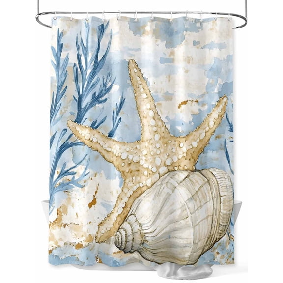 Shower Curtain Watercolors White Shell Shower Curtains for Bathroom, Waterproof Polyester Shower Curtain Set with Hooks, Extra Long 72" x 84" Starfish Coral
