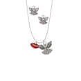 thumbnail image 2 of Delight Jewelry Goldtone Small Translucent Red Lips Silver tone Guardian Angel Charm Necklace and Stud Earrings, 2 of 4