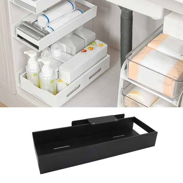 Organiseur Tiroir Coulissant Acier Carbone – Sans Perçage, Rails Silencieux, Grande Capacité, Blanc