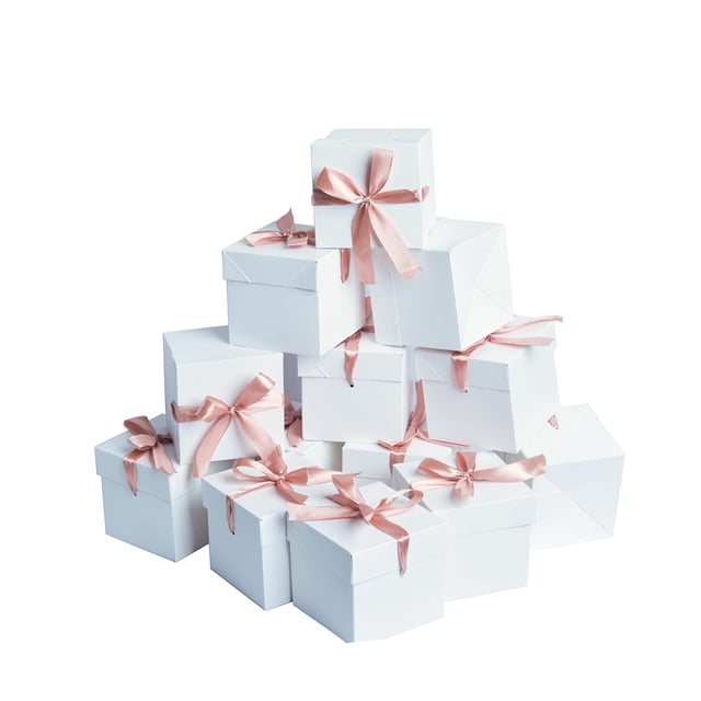 Cajas de regalo GP SUP 15 x 15 x 15 cm blancas con cinta, 12 unidades