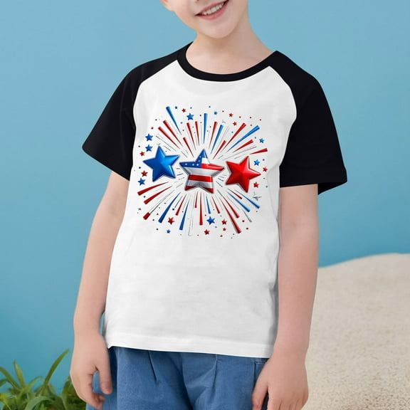American Flag Tops For Toddler Boys Girls Independence Day Patriotic T-Shirt Casual Round Neck Raglan Short Sleeve Shirts Black 5-6 Years