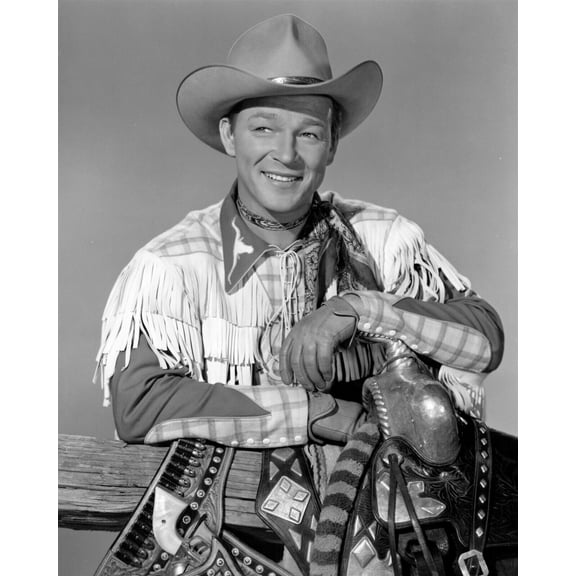 Roy Rogers King of the Cowboys smiling portrait with his saddle 5x7 inch photo