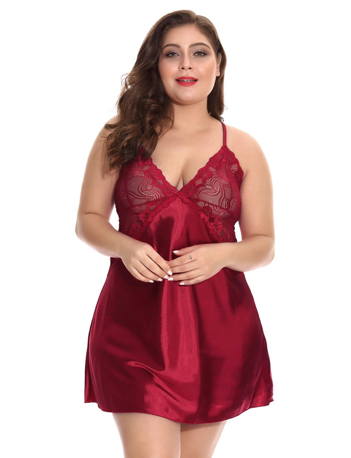 Women Plus Size Lace Bodysuit Teddy Lingerie One Piece Babydoll Chemise