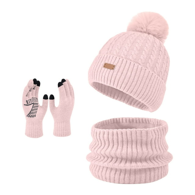 Fgnfyis Winter Warm Hat Scarf and Gloves Set for Baby Outdoor Cold Weather Protection Three Piece Set Pink