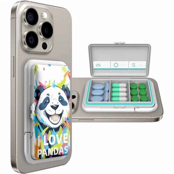 Pill Organizer Discreet for Phone - Portable Small Compact Pill Box（Happy Panda）