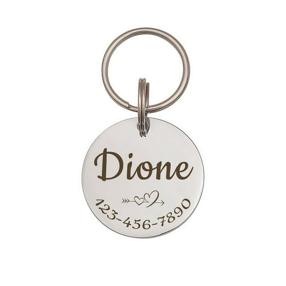 Anavia Stainless Steel Double Sided Round Name - Icon - Phone Engraved Dog & Cat ID Tag, Silver, M
