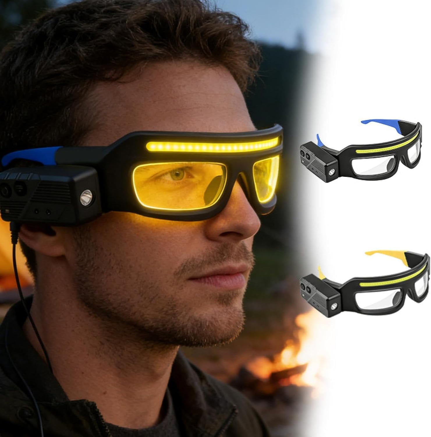 LED Rechargeable Headlamp Glasses: Motion Sensor & Touch Control Light-Up Eyewear (Yellow)（1pcs,H）