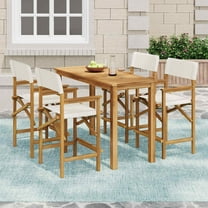 Christopher Knight Home 5-Piece Outdoor Patio Bar Set, Acacia Wood Table & Four Barstools, Teak Beige