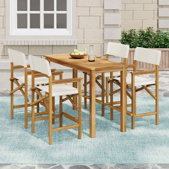 Christopher Knight Home 5-Piece Outdoor Patio Bar Set, Acacia Wood Table & Four Barstools, Teak Beige