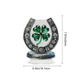 thumbnail image 2 of PUSPU Acrylic Crystal Horseshoe & Four Leaf Clover Ornament, 2D Flat Printing Sparkling Crystal Floral Pattern Desktop Decor for St. Patrick's Day Home, 2 of 6