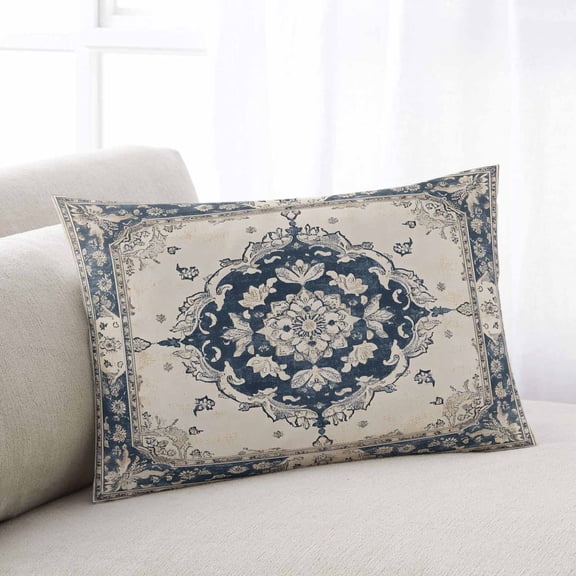 Navy Blue Boho King Size Pillow Cover, Pillowcase Protectors with Zipper, Breathable Decorative Throw Pillow Case Cover, Retro Southwestern Ethnic Geometric Pillow Shams for Couch Sofa 20x36Inch