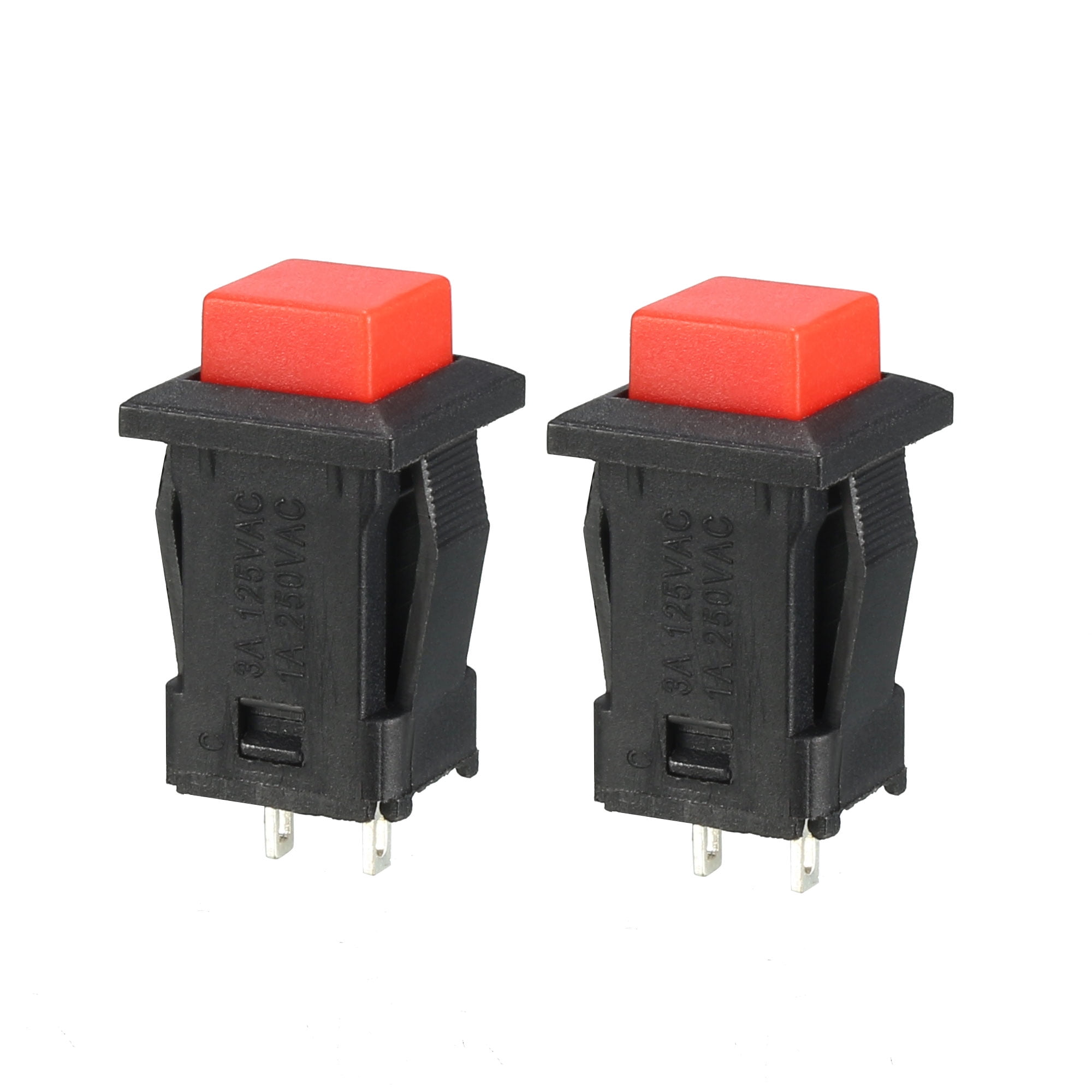12mm Mounting Hole Red Square Latching Push Button Switch SPST NO, 2pcs
