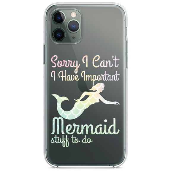 DistinctInk Clear Shockproof Hybrid Case for iPhone 13 PRO (6.1" Screen) - TPU Bumper Acrylic Back Tempered Glass Screen Protector - Sorry I Have Important Mermaids Stuff