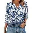 thumbnail image 3 of Ronuti Womens Tops 3/4 Length Sleeve With Button Cuffs Blouses Dressy Casual V Neck Summer Outfits Early Fall Fashion Clothes 2025, 3 of 7
