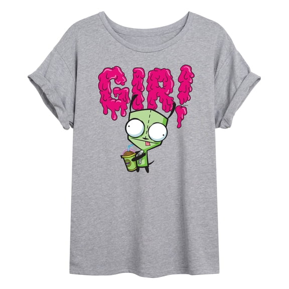 Invader ZIM - GIR Drinking and Sticking Tongue Out - Women's Oversized T-Shirt