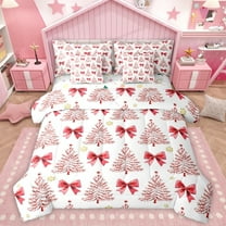 Homewish Ribbon Bow Tie 7-Piece Twin Bedding Sets,Merry Christmas Bedding Comforter Set,Red White Sheet Sets For Kids,Breathable Home Decor Reversible