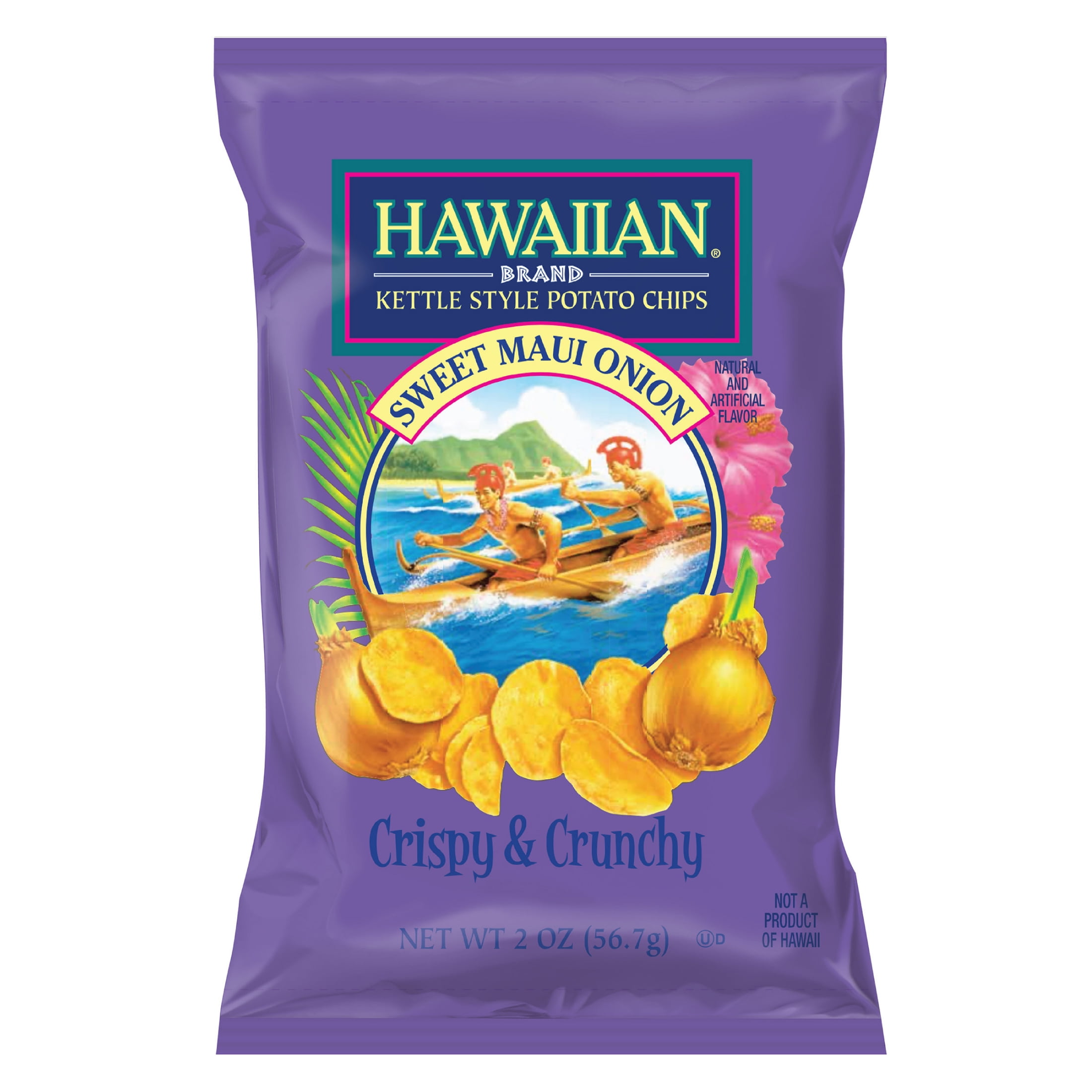 (6 pack) Hawaiian Brand Sweet Maui Onion Kettle Style Potato Chips, 2 oz Bag
