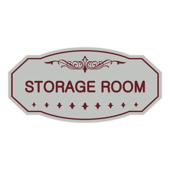Victorian Storage Room Sign (Light Grey / Burgundy) - Large 5" X 10"