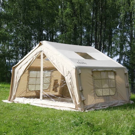 Coody 10.0 (Beige) Inflatable Canvas Camping Tent for 2-4 People - Premium Air Beam Glamping Tent with Stove Jack Breathable TC Cotton Canvas Fast Setup Inflatable Family Tent with Pump