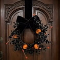 thumbnail image 5 of Mini Halloween Wreaths for Cabinet,Small Halloween Pumpkin Wreath with Velvet Bow,Black Eucalyptus Gothic Farmhouse Wreath,Mini Kitchen Cabinet Wreaths,Halloween Candle Rings Home Decor,Black 2PCS, 5 of 8