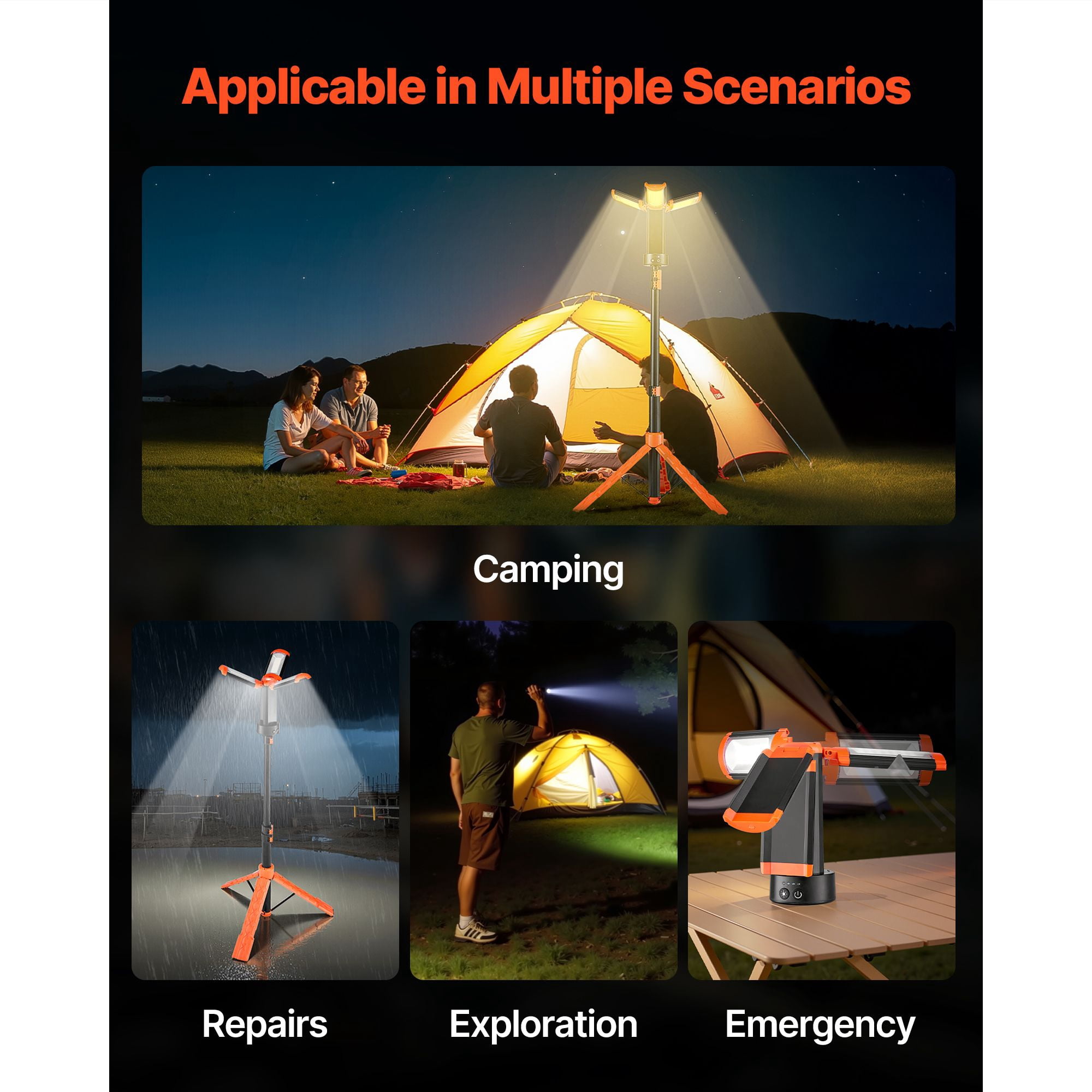 Tripod LED Work Light 2200lm 3000K-6500K 8Ah Battery IP65 Waterproof for Outdoor Construction Camping