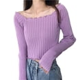 thumbnail image 2 of Wowcloth Women's Off-Shoulder Ruffle Top, Slim Fit Cropped, Knit Long Sleeve for Casual Daily Wear, 2 of 4