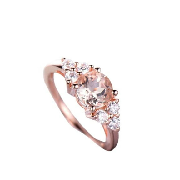 HeartsAndYou 2ct Round Cut Natural Morganite Ring 100% 14k SOLID Rose Gold Moissanite Accent