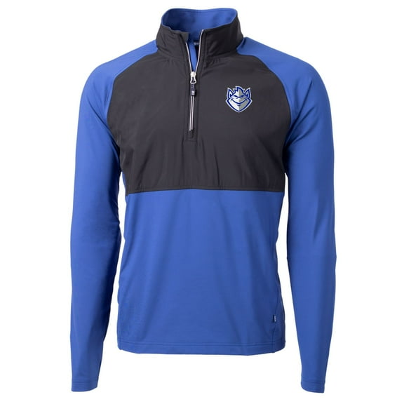 Men's Cutter & Buck Blue/Black Saint Louis Billikens Adapt Eco Knit Hybrid Recycled Quarter-Zip Pullover Top