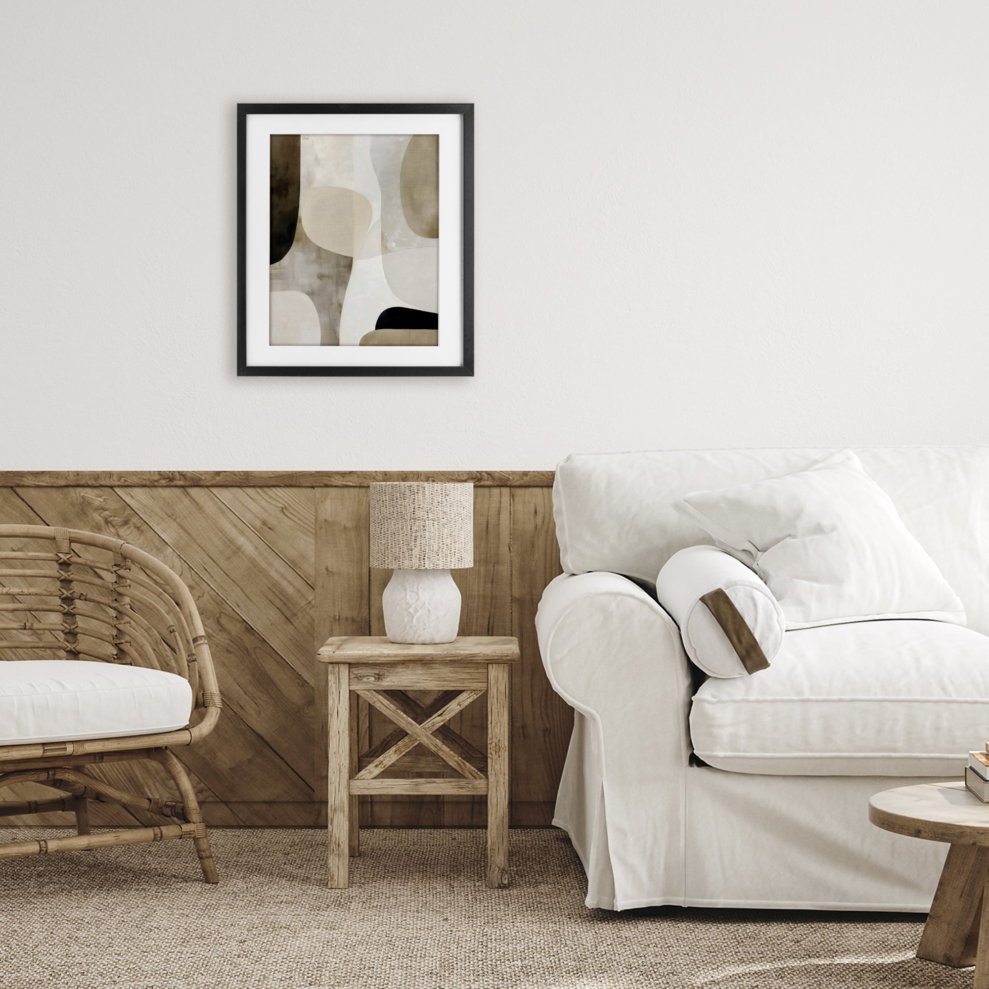 Stupell Industries Tan Shapes Organic Balance Black Framed Print Under Glass, design by Ink Drop Loft