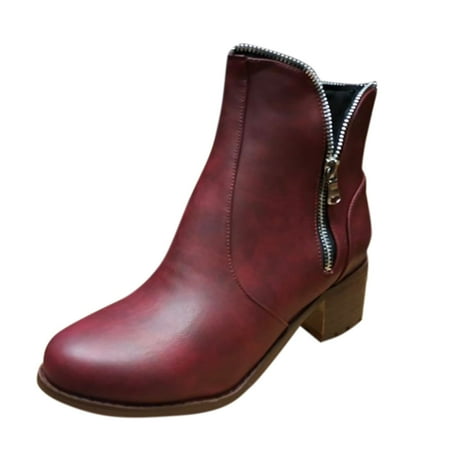 

Womens Shoes Toe Side Zipper Heel Pointed Ankle Thick Warm Shoes