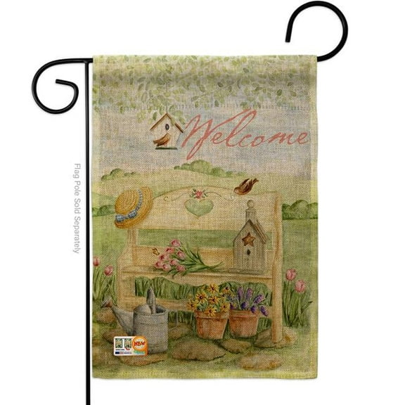 Breeze Decor BD-SH-G-100050-IP-DB-D-US12-AM 13 x 18.5 in. Welcome Garden Bench Burlap Inspirational Sweet Home Impressions Decorative Vertical Double Sided Flag