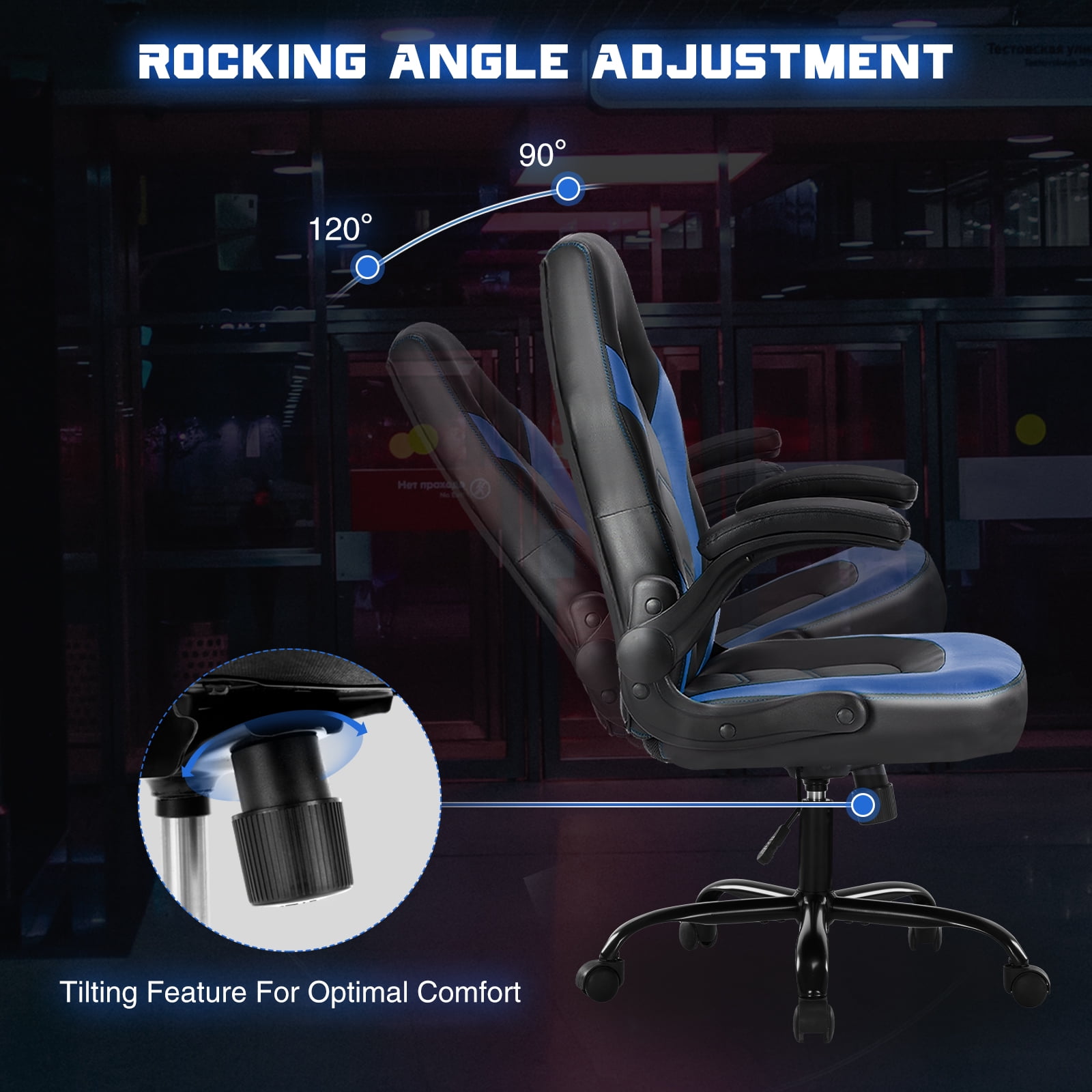 Mayoume Computer Gaming Chair - Ergonomic PU Leather Desk Chair with Comfy Lumbar Support, Height Adjustable 360° Rolling with Flip-up Armrest, for Home and Office, Adults