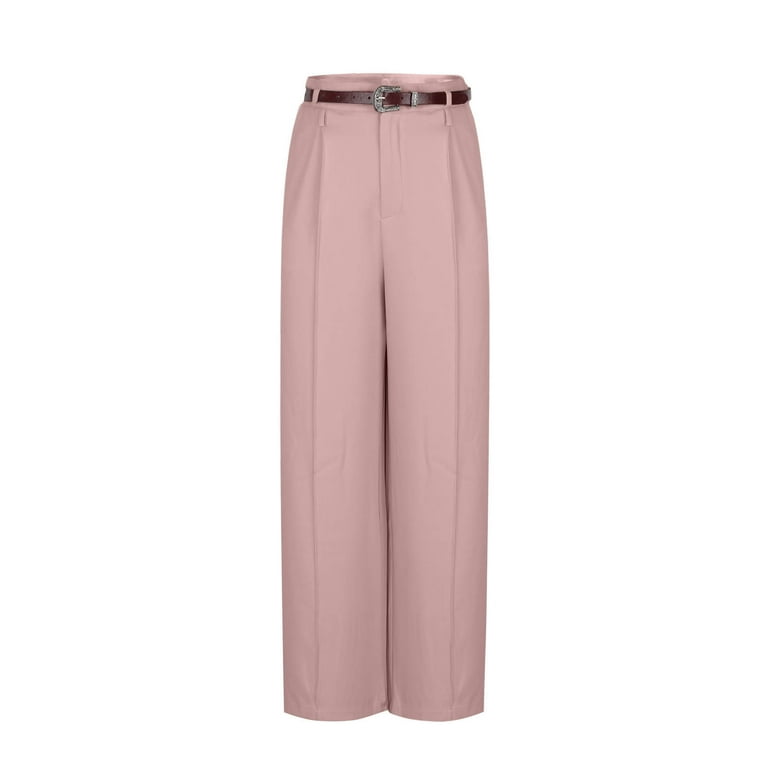 Dptalr George Women's Wide Leg High Waisted Flowy Dress Pants,Workout Casual Trousers,Pink,Size M