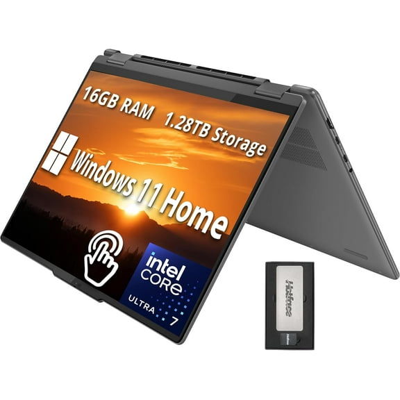Lenovo Yoga 7i 2-in-1 16" 2K Touchscreen Laptop, Intel Ultra 7 155U, 16GB LPDDR5X, 1.28TB Storage(1TB SSD  288GB Docking Station Set), Backlit Keyboard, Fingerprint Reader, WiFi 6E, Win 11, Grey