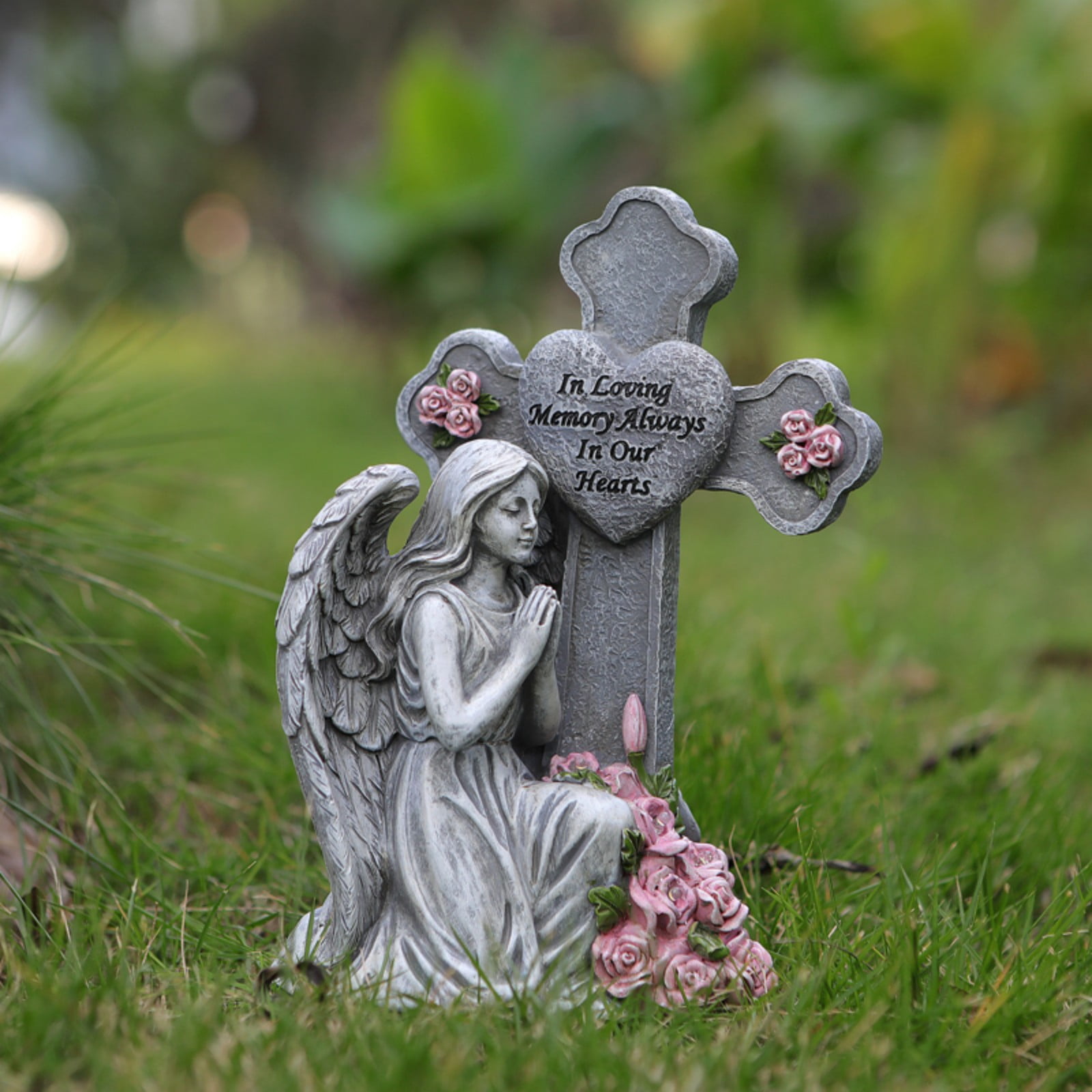 Memorial Grave Light Solar Powered Outdoor Statue for Yard, Tombstone Decor, Sympathy