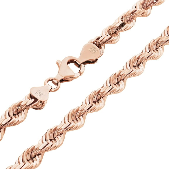 Nuragold 14k Real Rose Gold 6mm Rope Chain Diamond Cut Necklace (18"-30") Italian Jewelry for Men