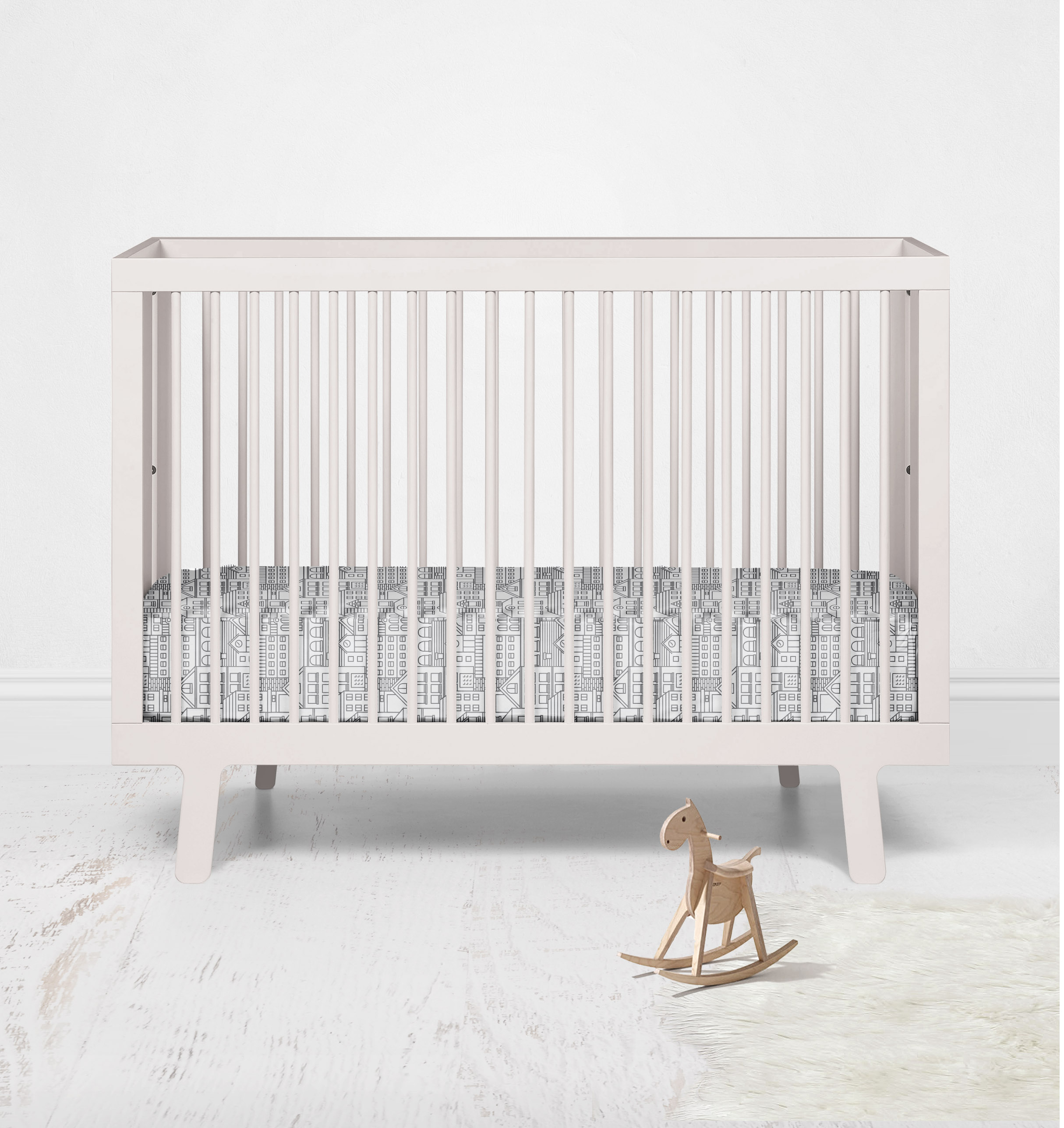 Bacati - Clouds in the City White/Grey Cityscape Crib/Toddler Fitted Sheets