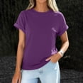 thumbnail image 4 of T Shirts Womens Crew Neck Rolled Short Sleeve Basic Summer Tops 2026 Casual Tees Purple S, 4 of 6