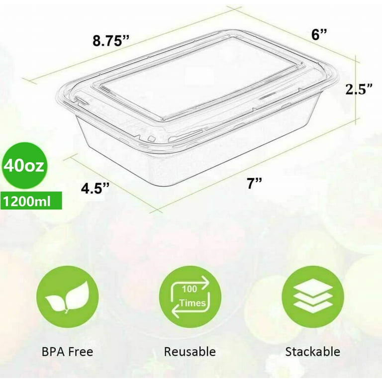Ganfaner 50pk 50oz 1500ml Large Disposable Plastic Food Container