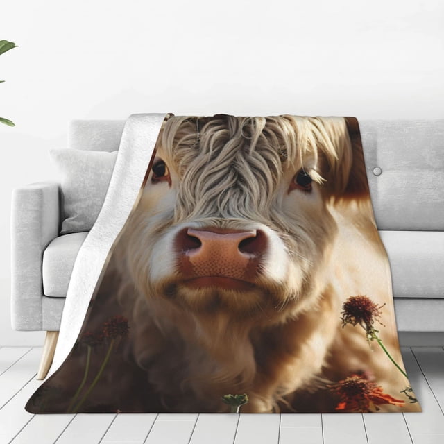 Fotbe Adorable Flower Field Cow Manta de Franela Acolchonada con Estampado, Súper Suave y Esponjosa, Extra Grande para Sofá, Cama, Uso Todo el Año-80"x60"
